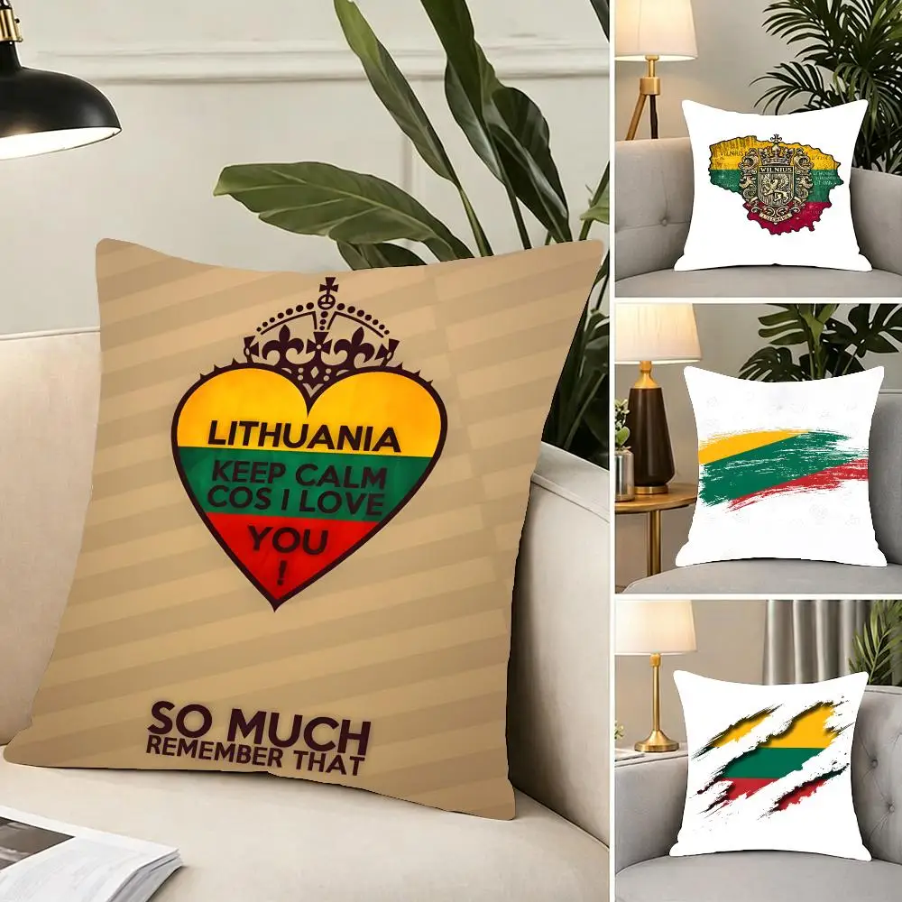 Country Nation Lithuania Cushion Cover Portable floor cushion for travel Yoga Minimalist text 2way tricot