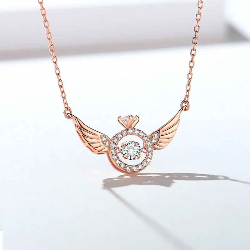 

Sterling silver S925 original angel wings smart collarbone necklace female niche design high-end all-match beating heart