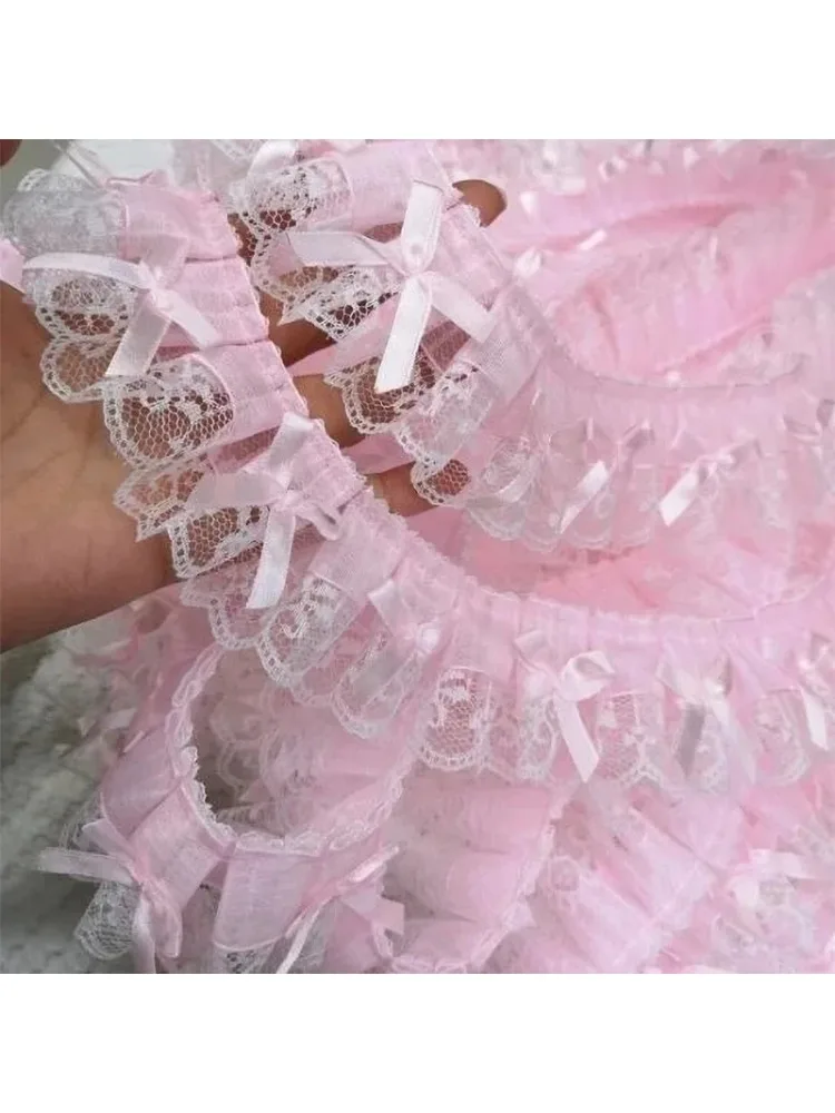1 Yard Rosa Schleifenstickerei Spitzenborte DIY Kleidungsdekoration Zubehör 5CM Breit