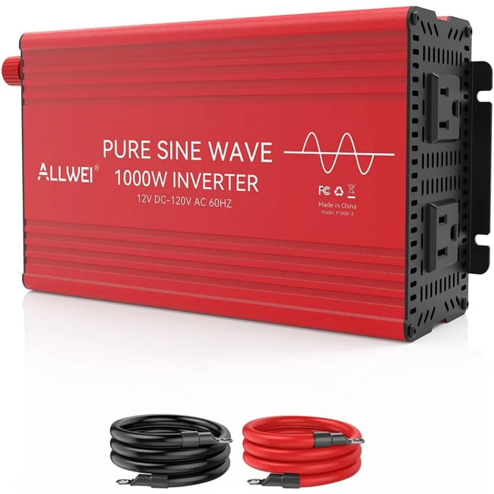 

ALLWEI 1000W Pure Sine Wave Inverter - 12V DC to 110V/120V AC Conversion for Home, RV, and Off-Grid Applications