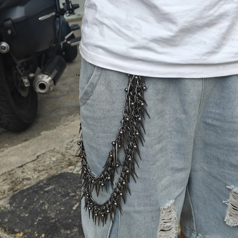 Übertreiben Schwere Punk Doppel-schicht Niet Biker Hosen Kette Männliche Frau Mode Rock Und Roll Luxus Zubehör Retro Schlüssel kette – Detail 2