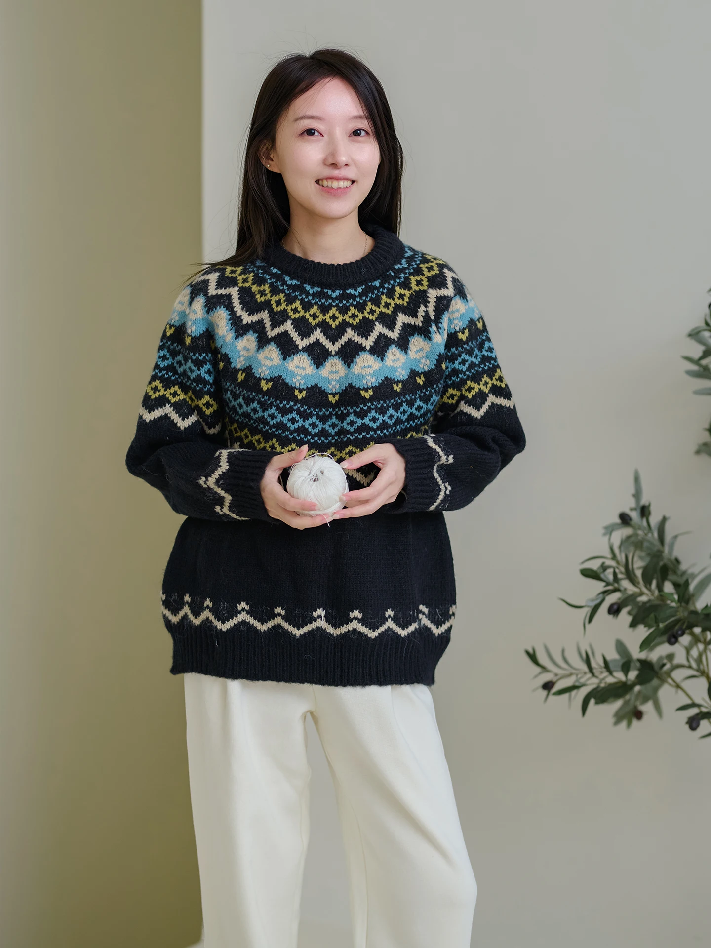 

Ретро теплый пуловер с круглым вырезом Water Light Past Life This Life 26CXM007, женский свободный свитер с длинными рукавами, вязаная одежда