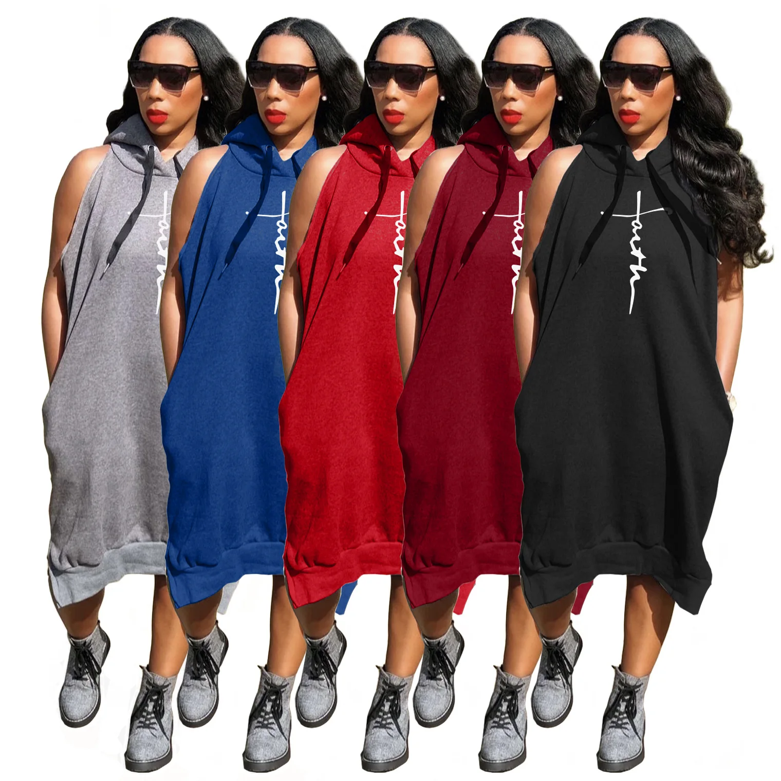 Letter Printed Casual Long Dresses For Women Loose Plus Size Clothing Ladies Summer Hoodie Dress Street Wholesale Dropshipping