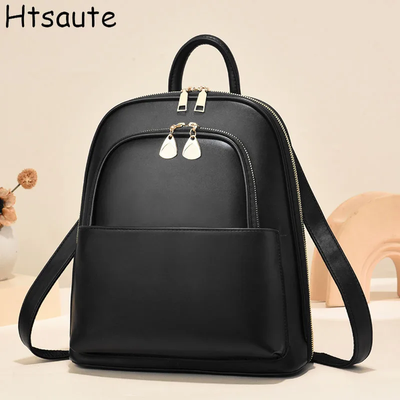 Trendy Women Backpack Solid PU Leather Backpacks Female Small School Bags For Teenage Girls All-match Casual Travel Bag mochilas