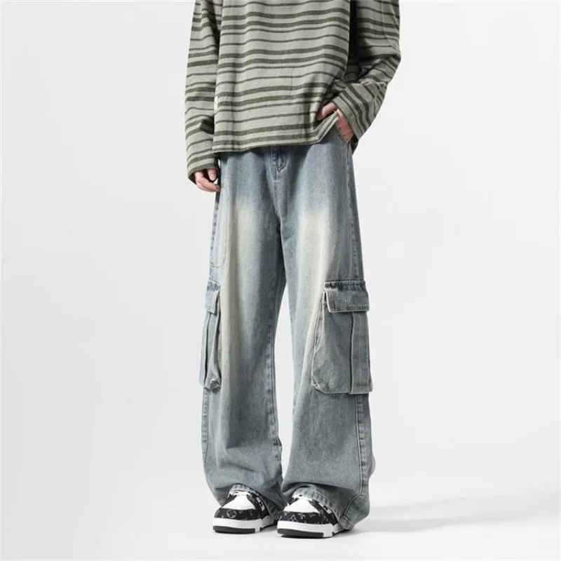 Men's Jeans Classic Workwear Multiple Three-dimensional Pockets Straight tube Loose Fit Youth Motorcycle Casual Suitable Seasons