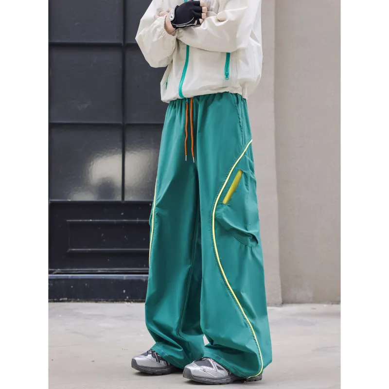 Multi Pocket Cargo Outdoor Techwear Style Patchwork Stripes Paratrooper Pants Men's Loose Spring Mountaineering Trekking