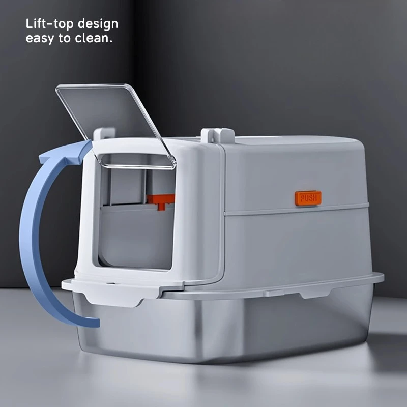 

Fully Enclosed Cat Litter Box Stainless Steel Cat Toilet Odor Proof and Splash Proof Pet Bedpans Easy Lift Lid Cats Sandbox