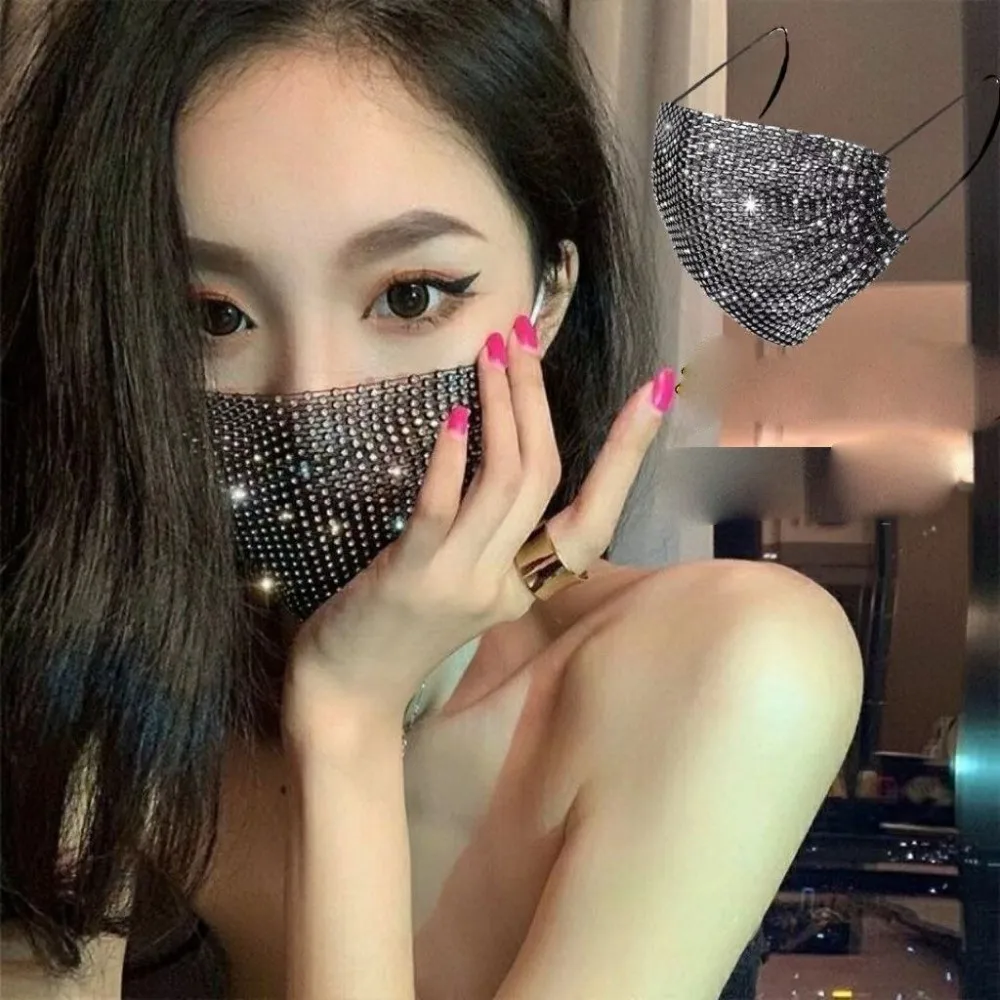 

Fashion Sparkling Rhinestone Face Mask Breathable Sexy Jewelry Masks Face Covering Cosplay