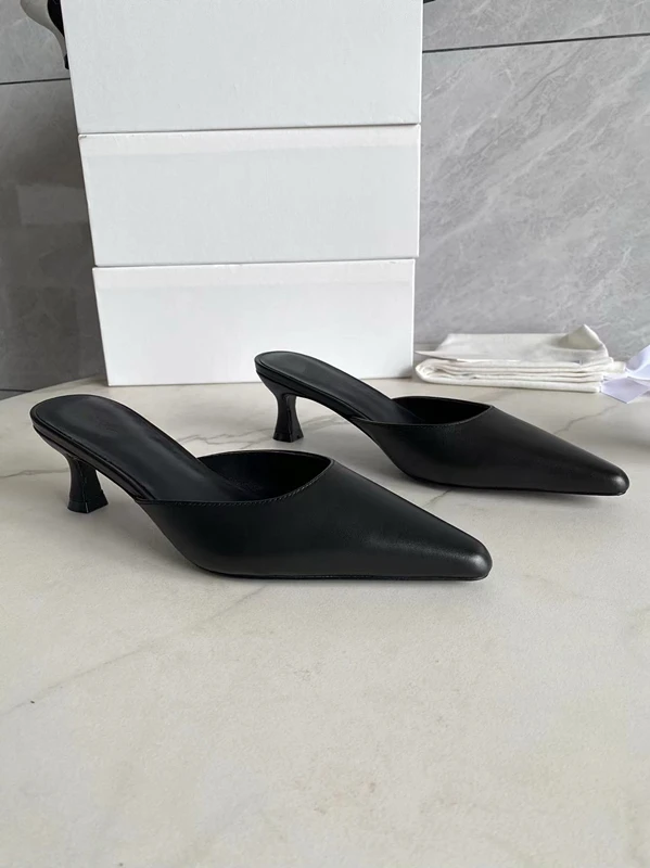 Maxdutti Minimalist Genuine Leather Shoes Women High Heels French Fashion Elegant Pointed Mules Shoes For Commuting