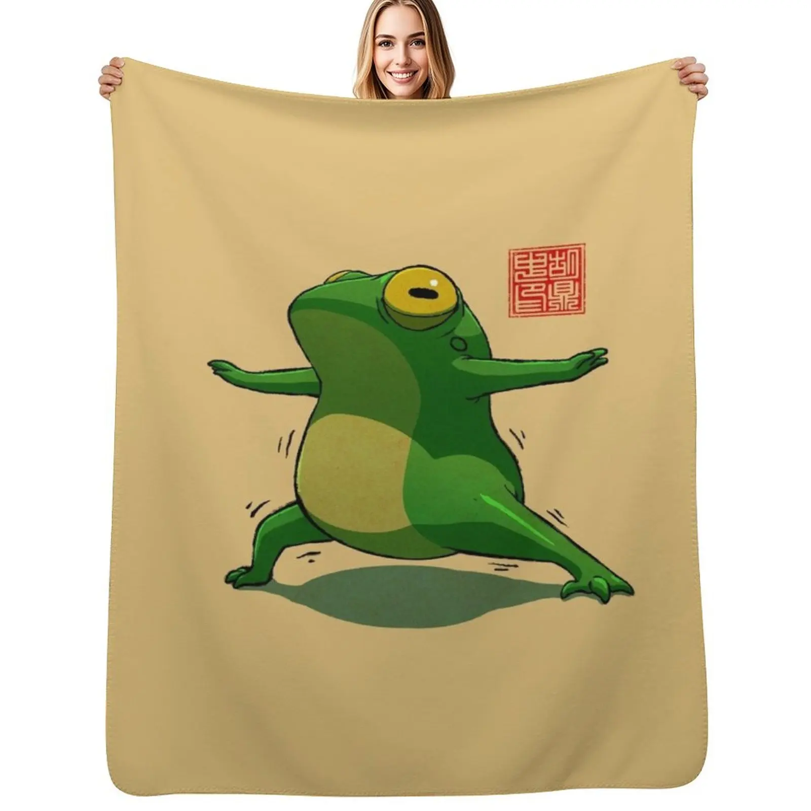 Yoga Frog Warrior Two Pose Throw Blanket Soft Beds Flannel Fabric Tourist Flannels Decoratives warm winter Blankets