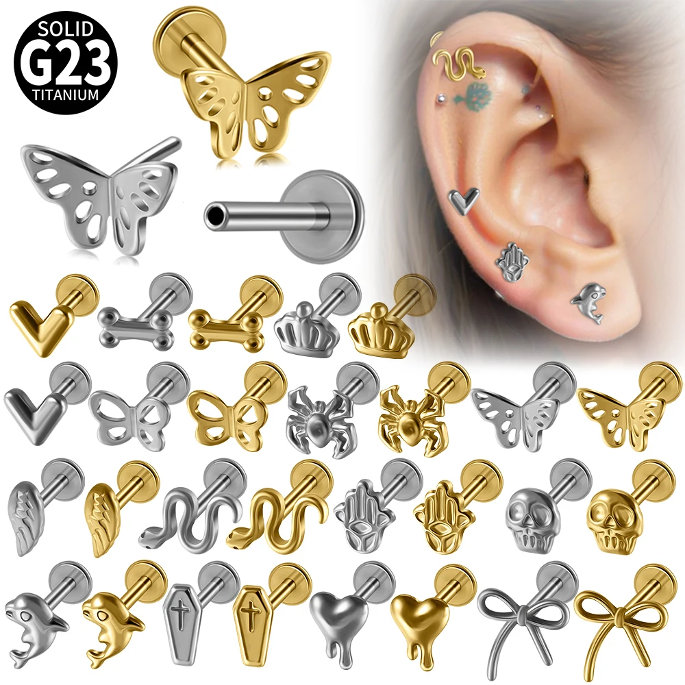 1 Uds. Anillo Labret de serpiente con lazo de delfín de titanio, hilo interno, hélice, Lobe, Piercing, corazón, pendiente Daith, joyería para Piercing corporal, 16G