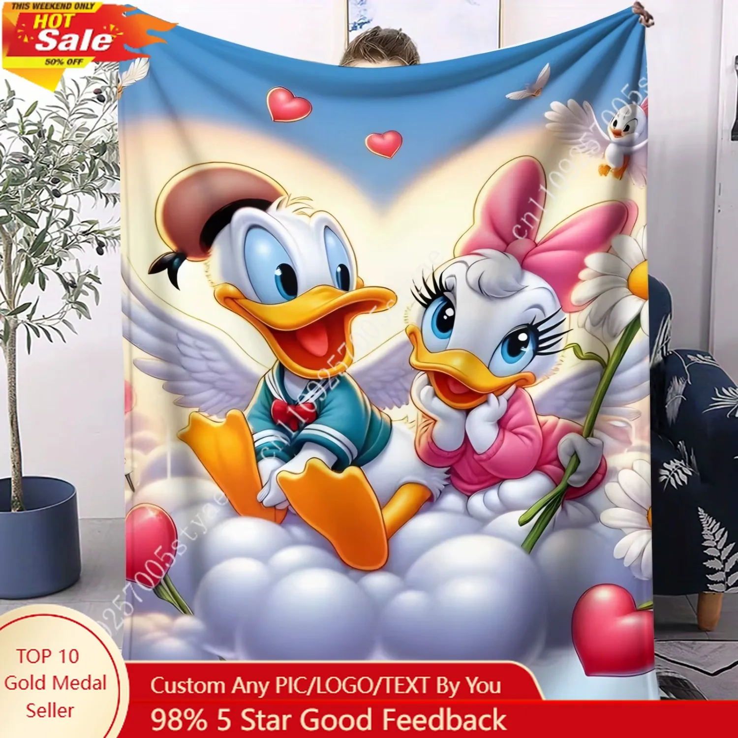 

Cartoon Donald Duck Valentine's Day Flannel Blanket Multifunctional Throw Blanket Suitable for Home Outdoor, Picnic Holiday Gift