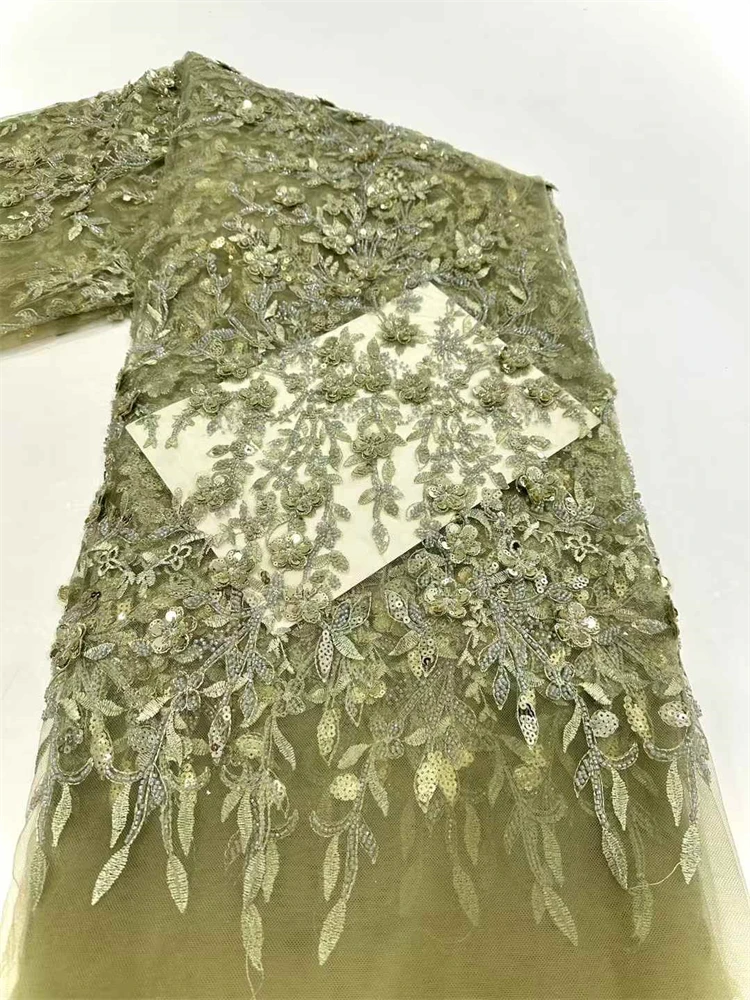 

5Yards Beaded Sequin Lace Fabric African French Mesh for Wedding Dresses Sewing 2025 Style Beadwork Mesh Lace sewing