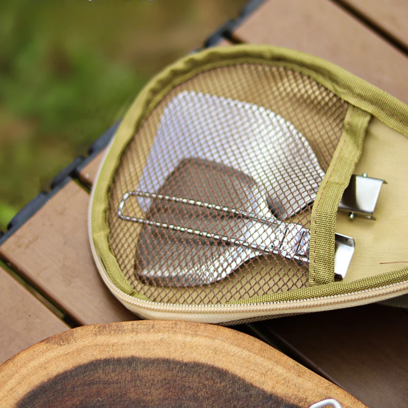 1pc Outdoor kitchenware made of stainless steel portable and foldable multifunctional travel tableware camping accessories