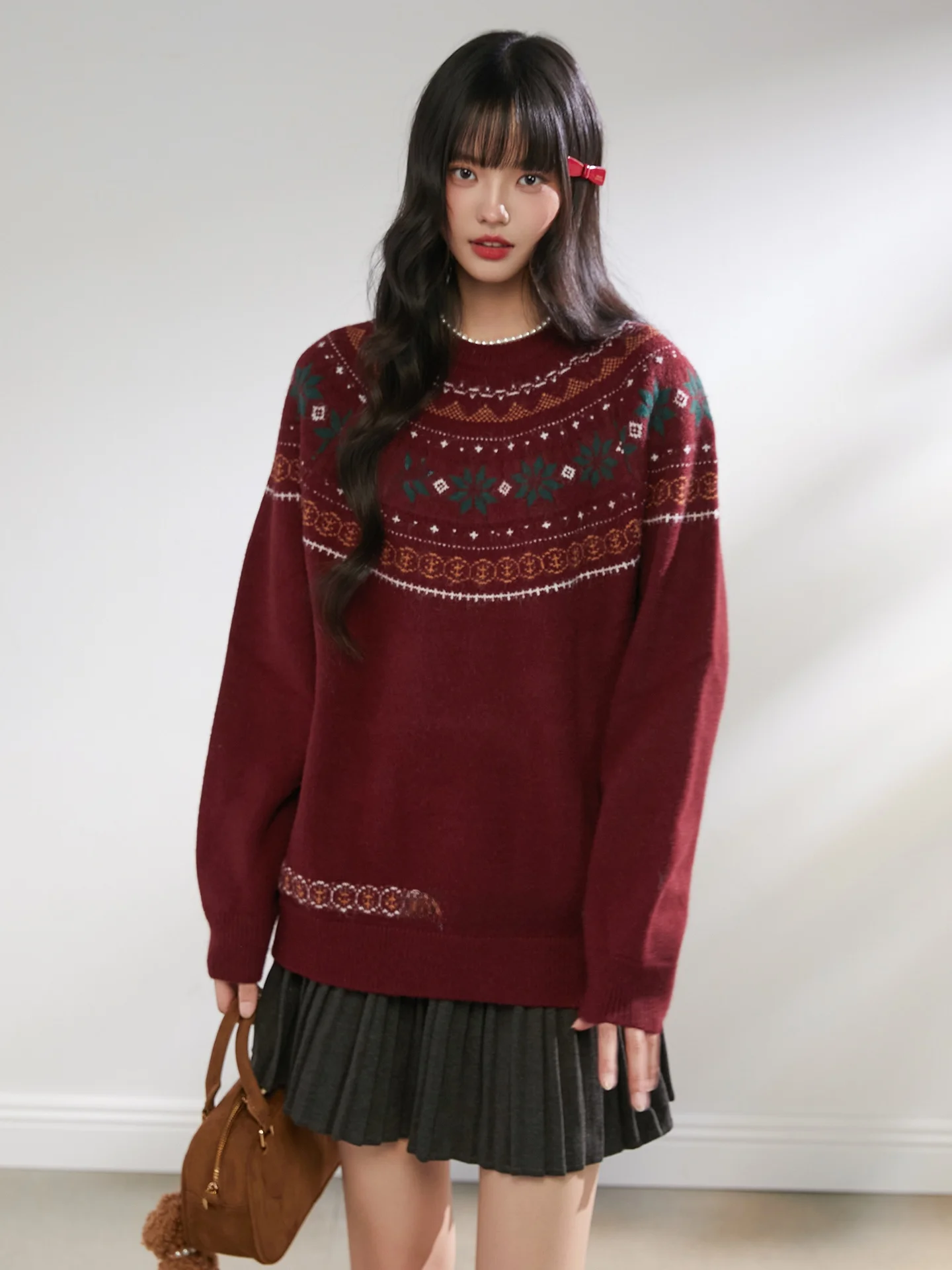

King Prince Retro round Ne Fair Isle Knitwear Women's Loose Lazy Sle Sweater Autumn Winter New Arrival Top
