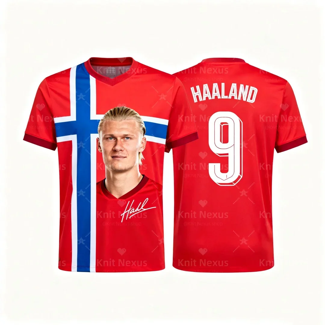 رقم هالاند. 9 كرة القدم جيرسي النرويجية جيرسي الخريف الرياضة الجافة بسرعة تي شيرت رجالي ملابس الأطفال المحملة Y2k امرأة #1