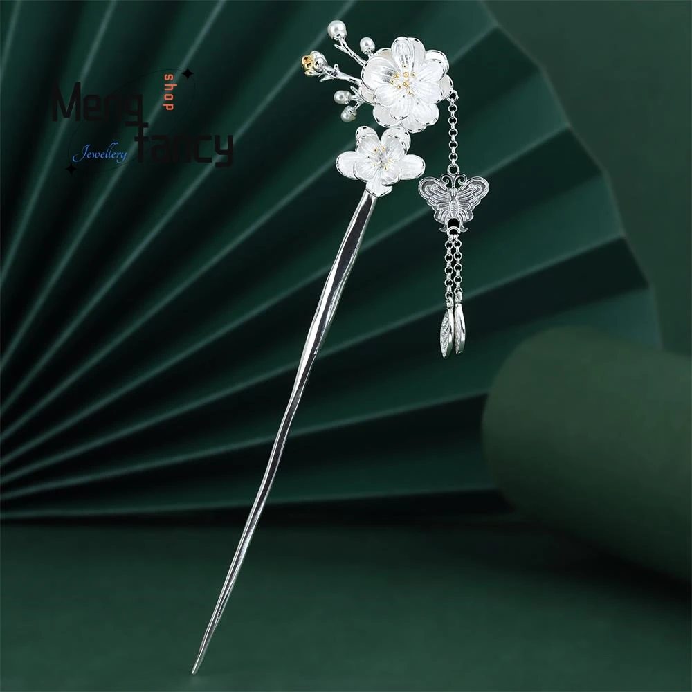 

Three Lives Ancient Style Exquisite Elegant Simple High-grade Plum Blossom Tassel Hairpin Female Plated 925 Silver Fine Jewelry