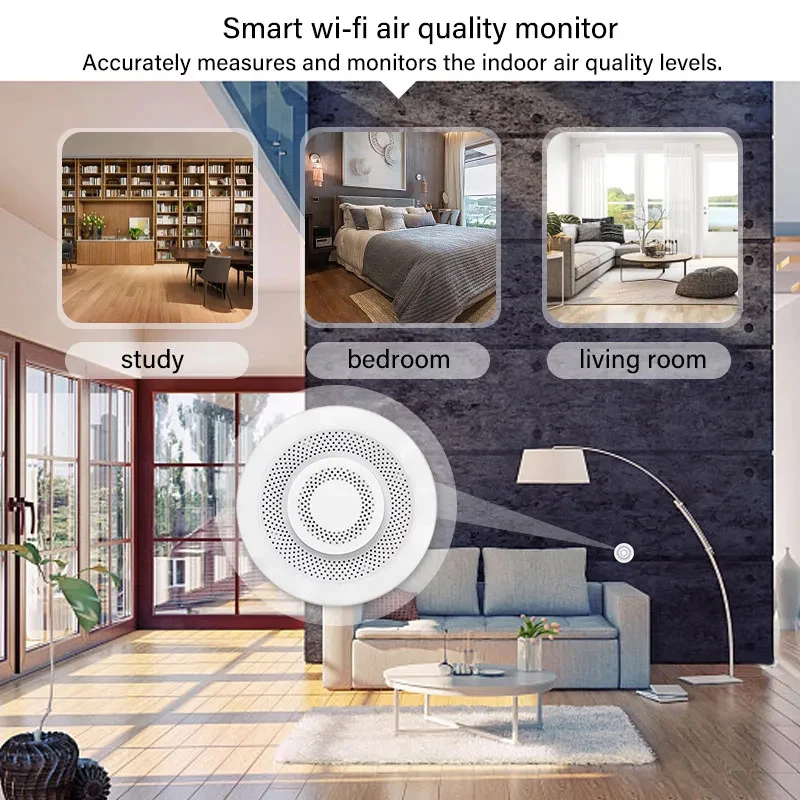 Imagem -02 - Tuya Wifi Smart Air Box Monitor de Qualidade Sensor Co2 Medidor de Temperatura e Umidade Detector de Gás Automação Alarme Dector Voc Hcho