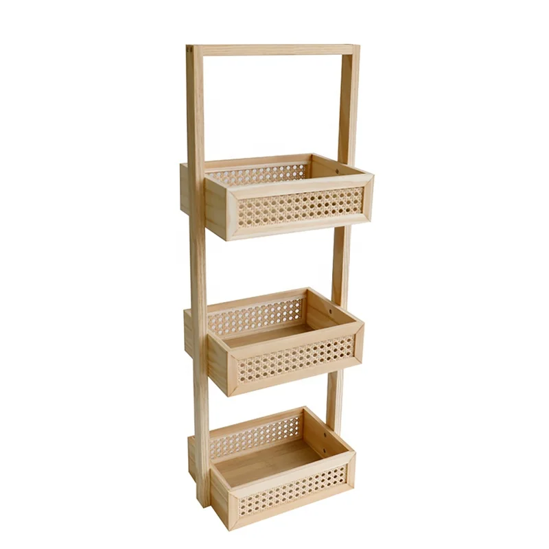 Kitchen Bathroom Organizer Rack Wood Hanging Shower Caddy Storage Shelf