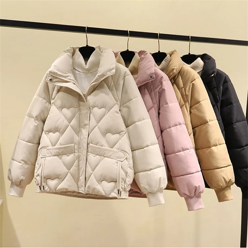 Korean Fashion Warm Coat Female Sweet Short Padded Coats Ladies Oversized Loose All-Match Outerwear Winter Cotton Parkas Women