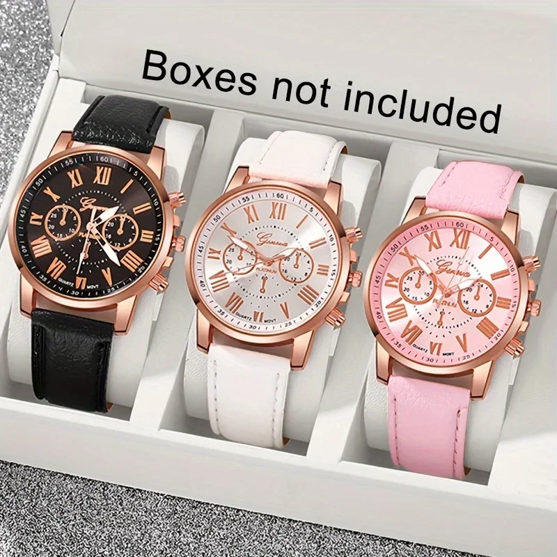 4-piece set of fashionable women's quartz watch - stylish circular dial, suitable for daily wear and special occasions