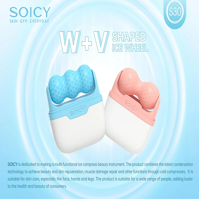 SOICY S30 Ice Roller for Face Eye Massage Tool Double Head Portable Cooling Face Massager Cold Facial Rolling Body Maderotherapy