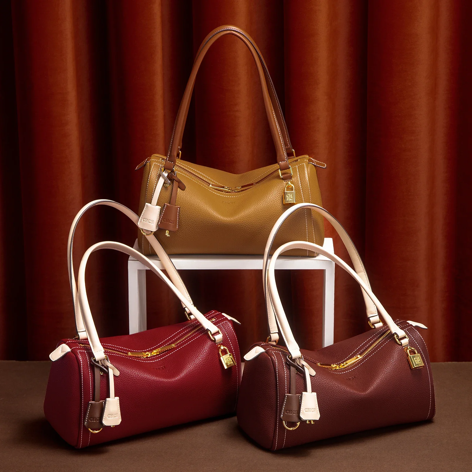 

C-H Shoulder Bag Women's Boston Bag Autumn New Simple Brown High Quality Texture Handbags