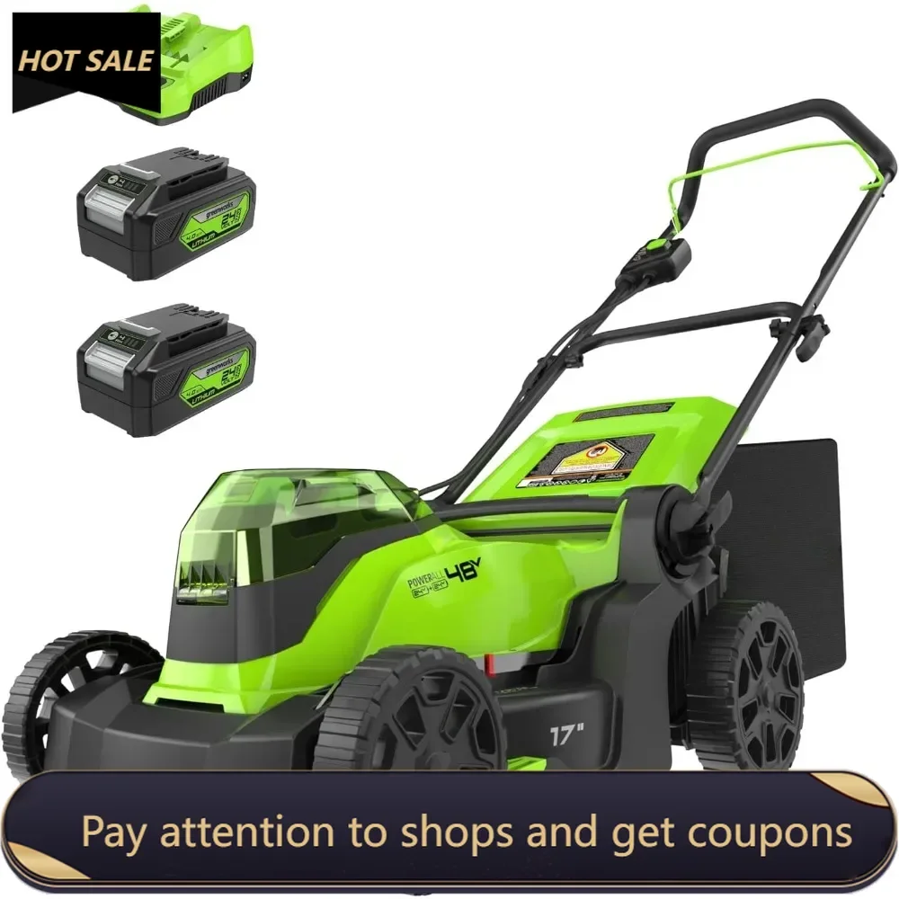 

48V (2 x 24V) 17" Brushless Cordless (Push) Lawn Mower, (2) 4.0Ah Batteries and Dual Port Rapid Charger Included Freight free