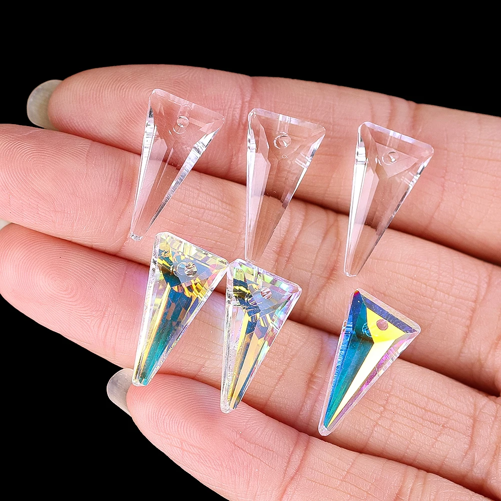 Aurora Crystal Glass Triangle Bead Prism DIY Jewelry Making Strand Chandelier Chain Part Rainbow Suncatcher Curtain Glass Beads