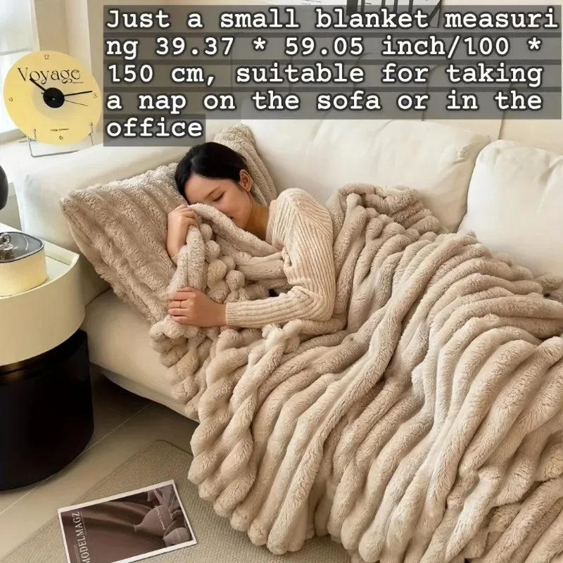 Luxurious Faux Rabbit Fur Blanket Ultra Soft Striped Plush Blanket Cozy Winter Warm Flannel Blanket for Couch,Bed,Office,Travel