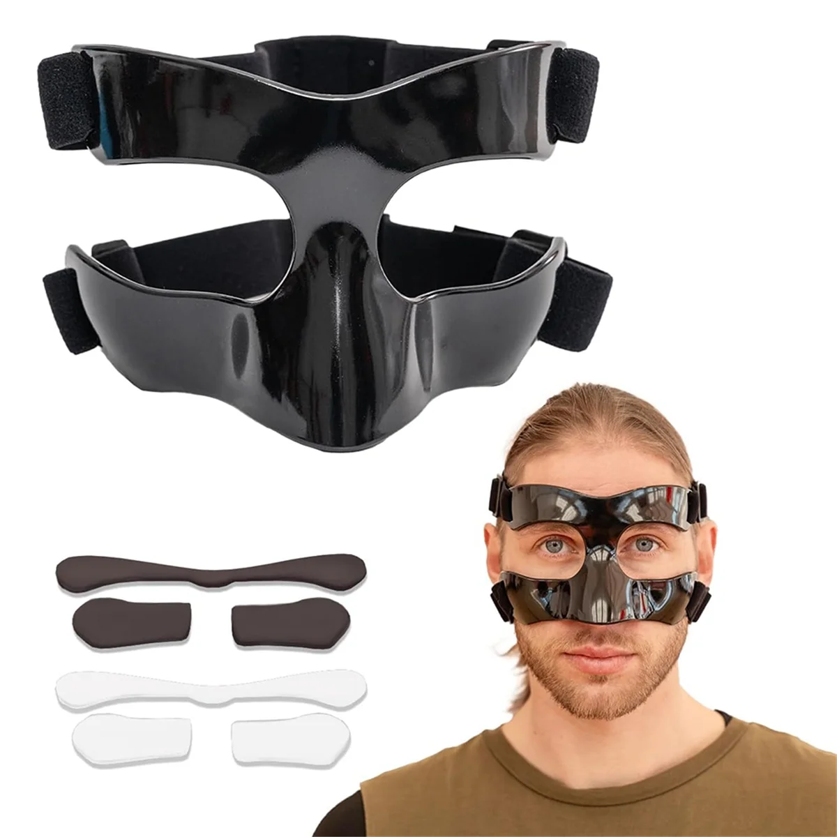 Sports Face Guard, Nose Guard for Broken Nose, Basketball Football Softball Training Face Protect Shield, Black Open