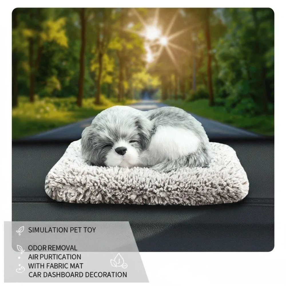 Plush Car Center Console Dog Figurines Deodorizes Purifies The Air Sleeping Dog Figurine Toy Simulation with Cloth Pad