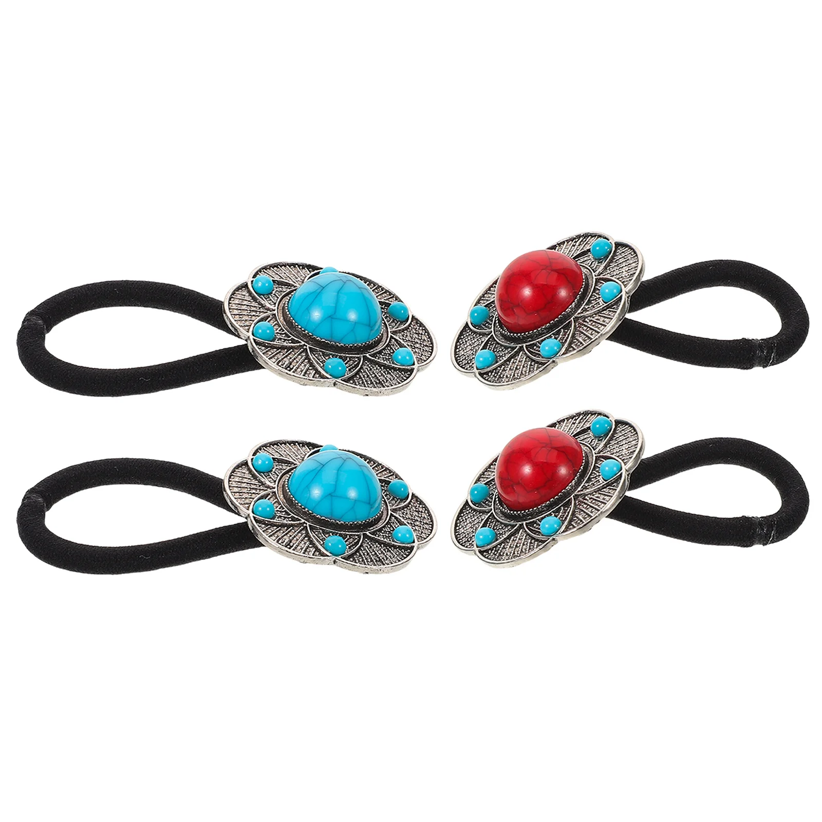 

4pcs Bohemian Floral Hair Rings For Women Vintage Ethnic Style Elastic Ponytail Holders Handmade Stretchy Flower Ties Set -