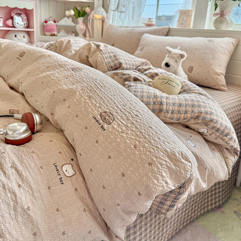 2026 Ins Dopamine Polka Dot Bedding Set, Twin Queen Size Bed Sheet with Pillowcase Class A for School Dormitory Decor No Filling