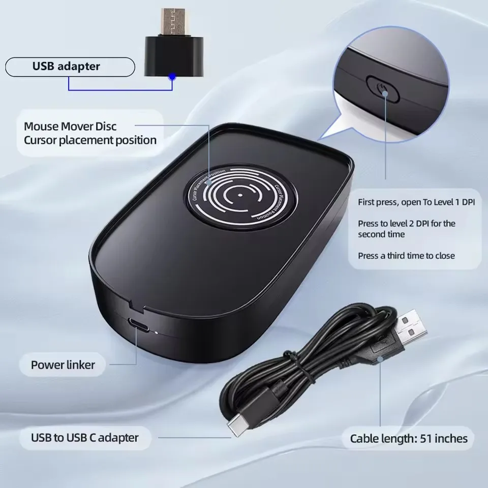 5V 1A Undetectable Mouse Jiggler Mouse Mover Wired Wireless Mouse Compatible for Computer Awakening for Keeps PC Active