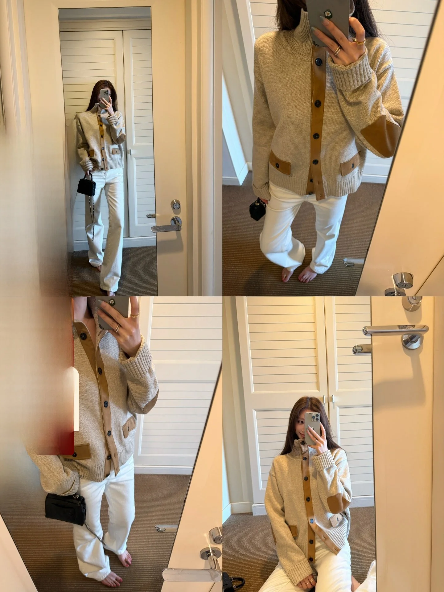 

Yangzifan LP Wool Blend Eco-Leather Patchwork Women's Top Stand Collar Design Casual Sle Long Sve Warm Knitted Sweater