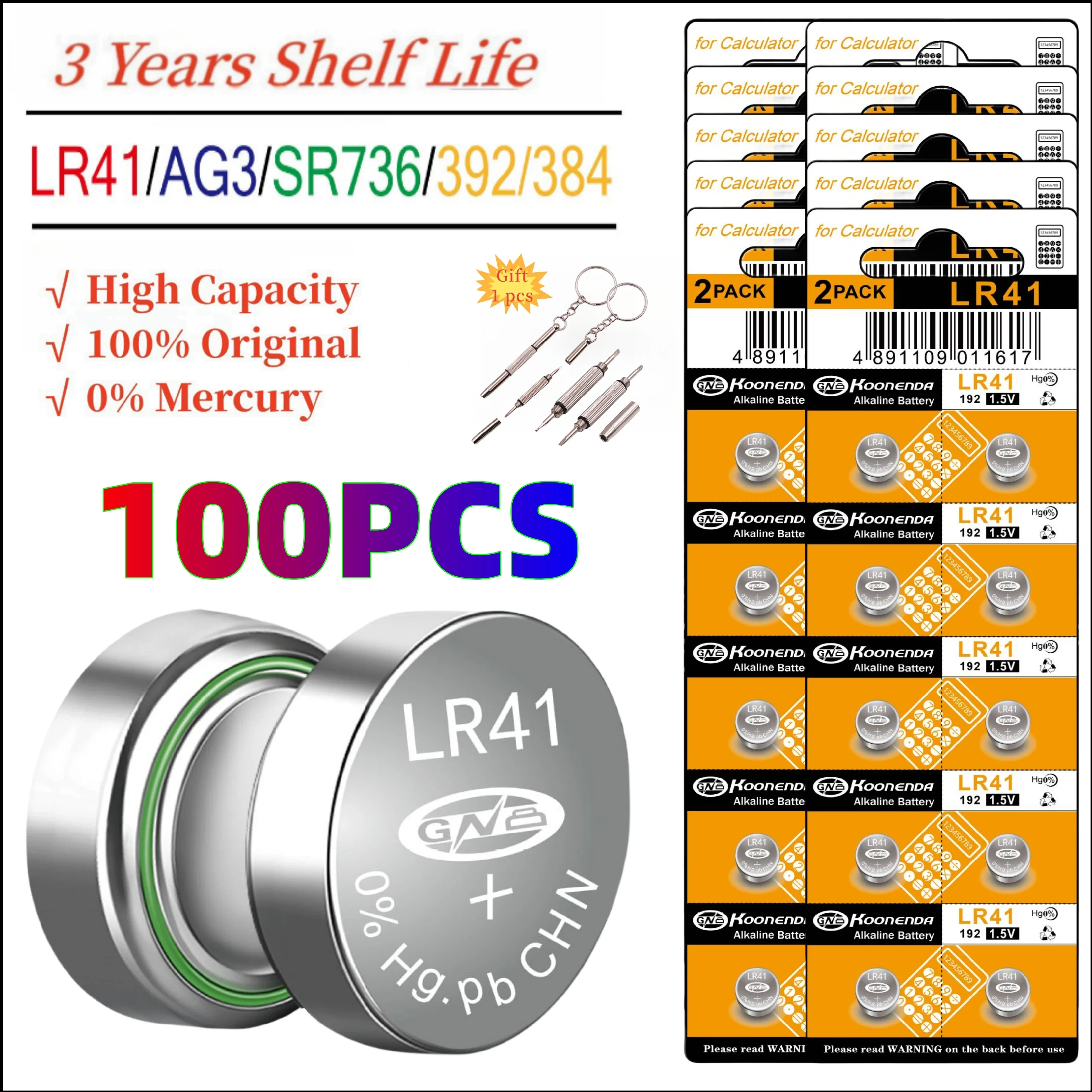 

New 20-100PCS LR41 AG3 SR41 384 392 L736f L736c Batteries for Bow Sight Light Watch Thermometer 1.5V Alkailine Button Batteries