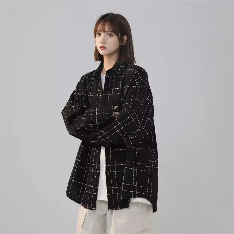 

Fat mm Small Fragrant Style Shirt for Women in Early Spring 2024 New Slimming Long Sleeved Plaid Jacket Shirt for Women Clothing