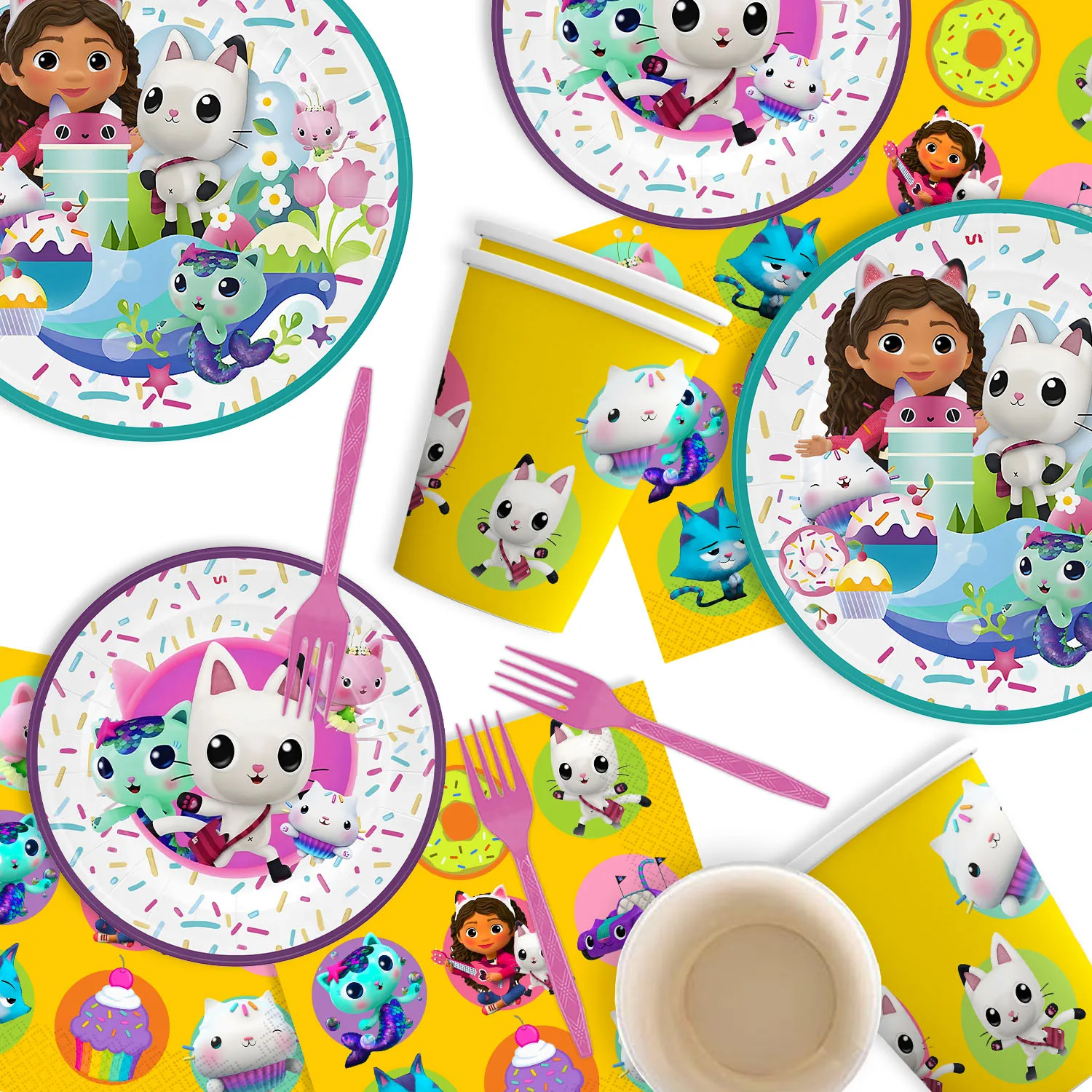 

Gaby Birthday Party Decorations Disposable Tableware Supplies Banner Cake Topper Hanging Flag Balloons Set Birthday Decoration