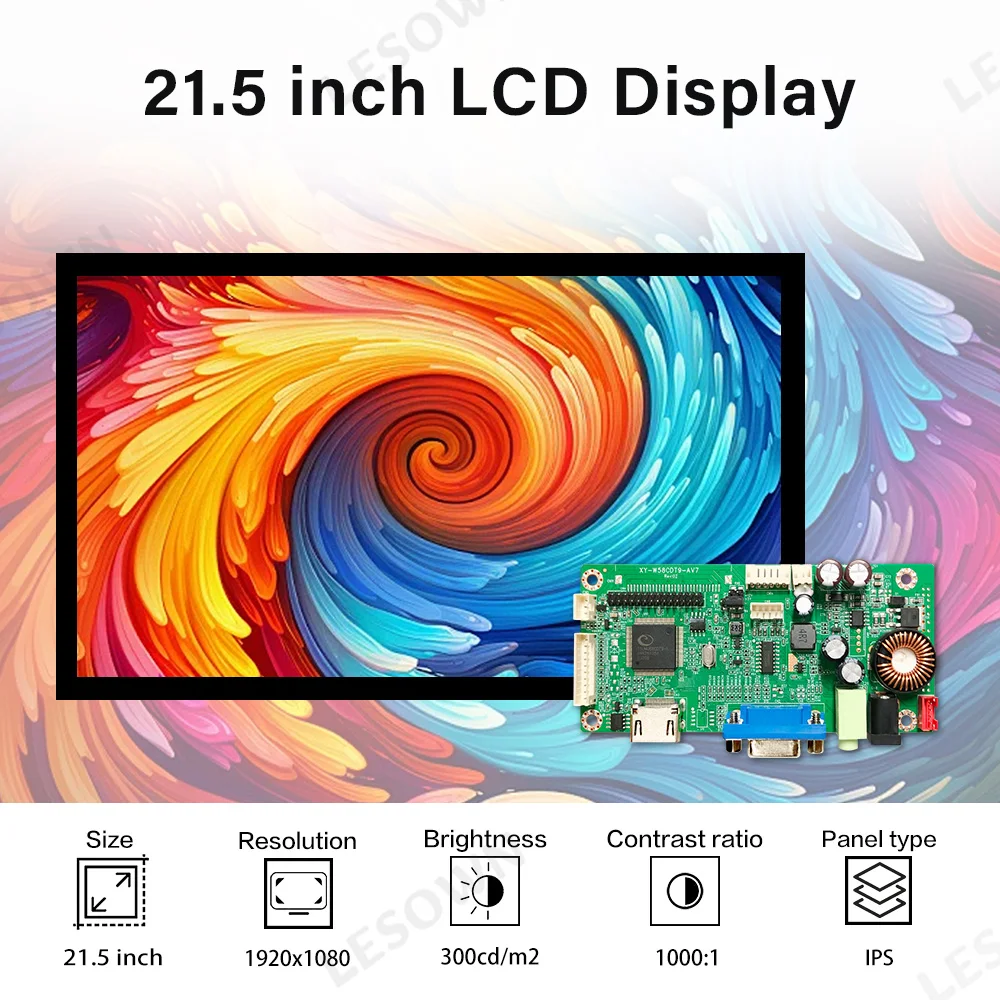 LESOWN Ultrawide Screen 21.5 inch IPS Touch 1920x1080 Full HD Display HDMI VGA LVDS Interface DC12V Powered Module for Industry