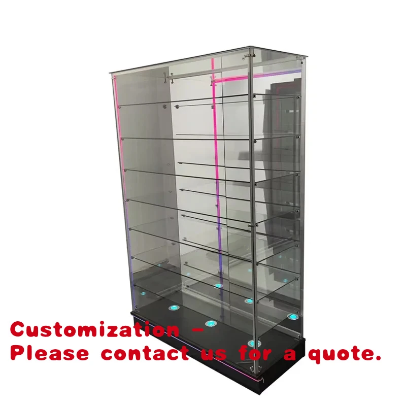 custom.Retail Store Frameless Full Tempered Glass Display Cabinet with Colourful LED Light
