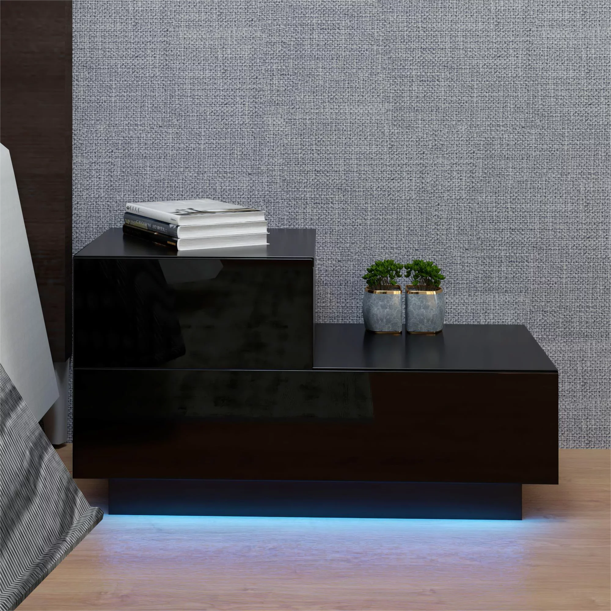 

Nightstand With 2 Drawer Bedside Table with RGB LED Light for Bedroom, Black