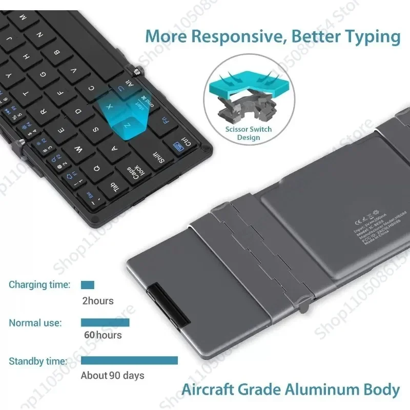 BK08 foldable tri-fold bluetooth keyboard with trackpad