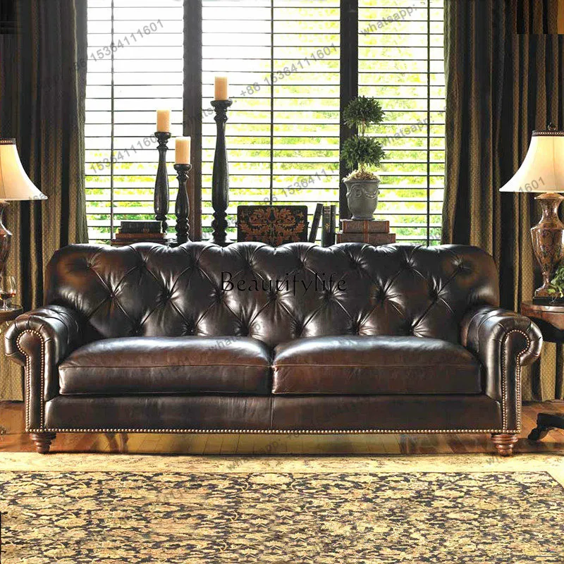 X4 Retro First Layer Cowhide Living Room Combination Sofa