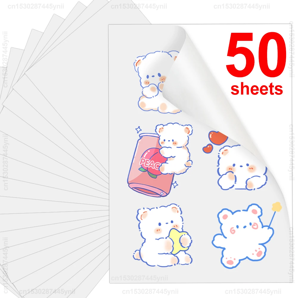 

50 Sheets Printable Vinyl Sticker Paper for All Inkjet Printer A4 Glossy White Matte Self-Adhesive Sheets Waterproof Copy Paper