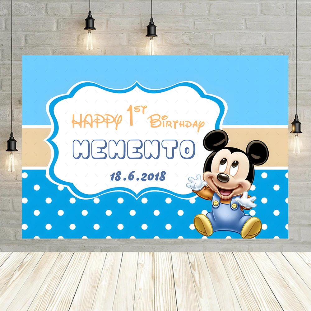 Disney Mickey Minnie Mouse Blue Kid Gift Birthday Party Banner Backdrop Custom Children Room Photography Poster Decor Background