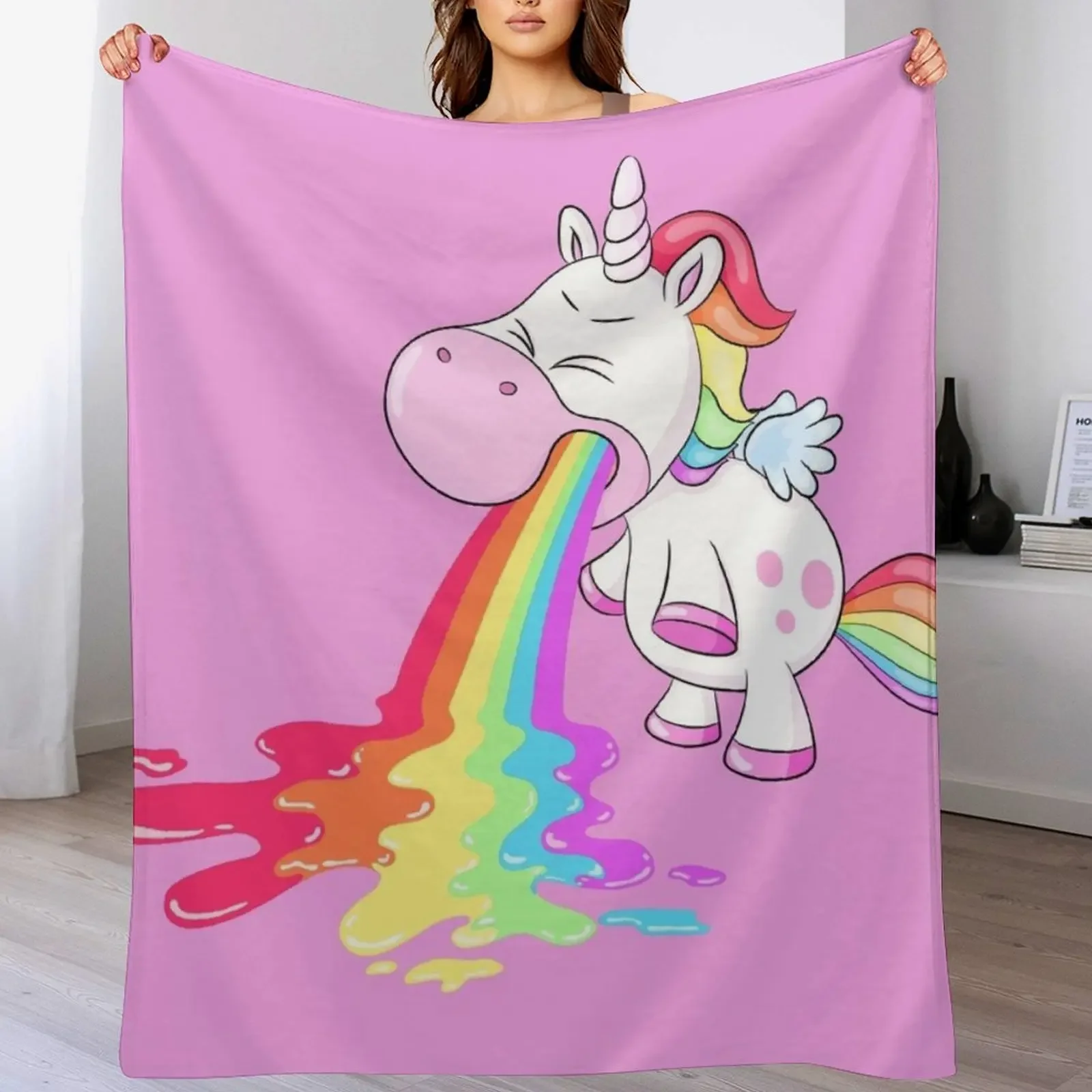 Cute unicorn pukes a rainbow Throw Blanket Outdoor Soft Blanket for Picnic Beach Camping