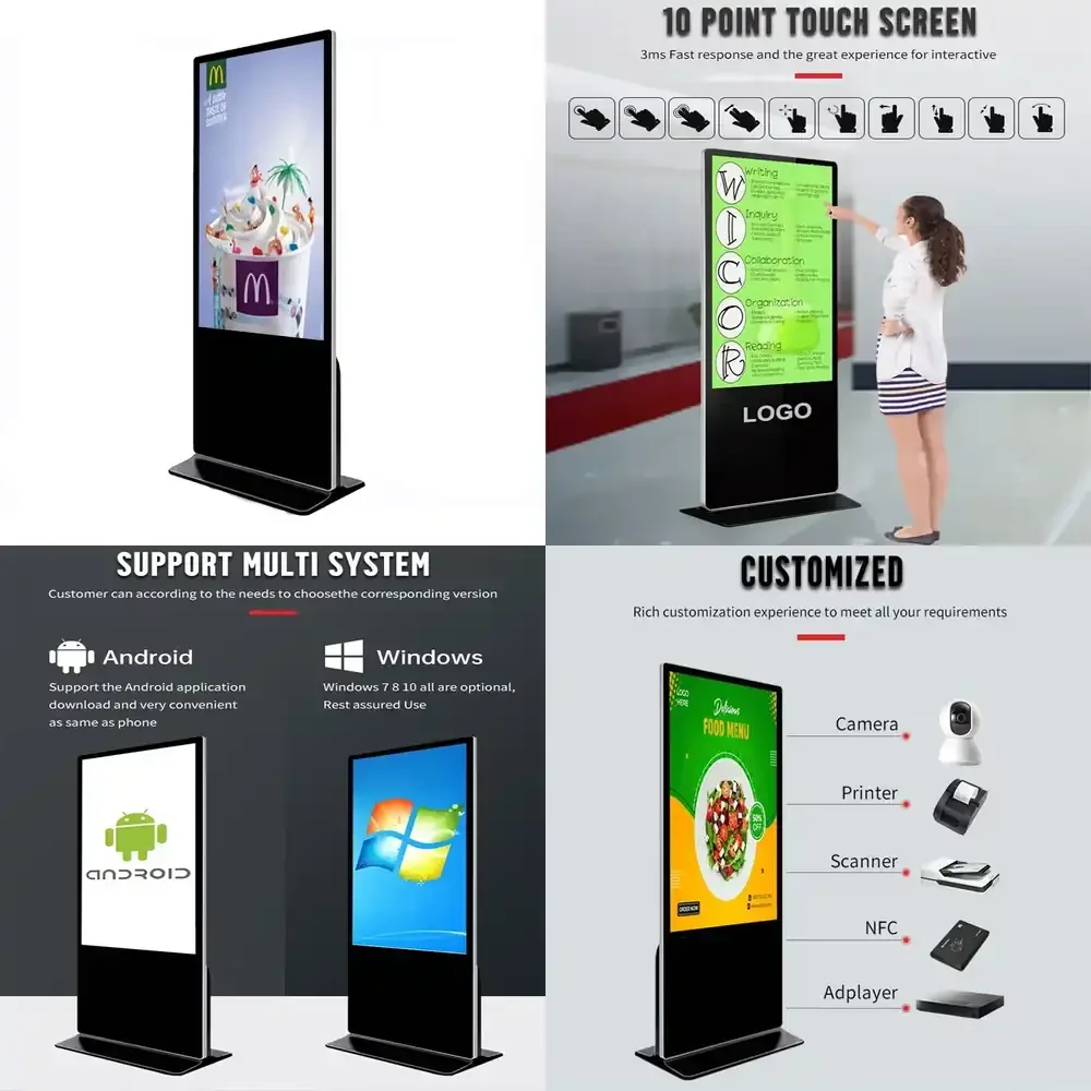KINGONE Factory 55 Inch Video Player Machine for LCD Digital Signage Display Kiosk Indoor Advertising Screen Floor Standing