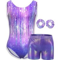 Camisola sin mangas para niñas, leotardos de baile de Ballet para niñas, trajes de baile gimnástico con pantalones cortos a juego, diadema, 4 piezas