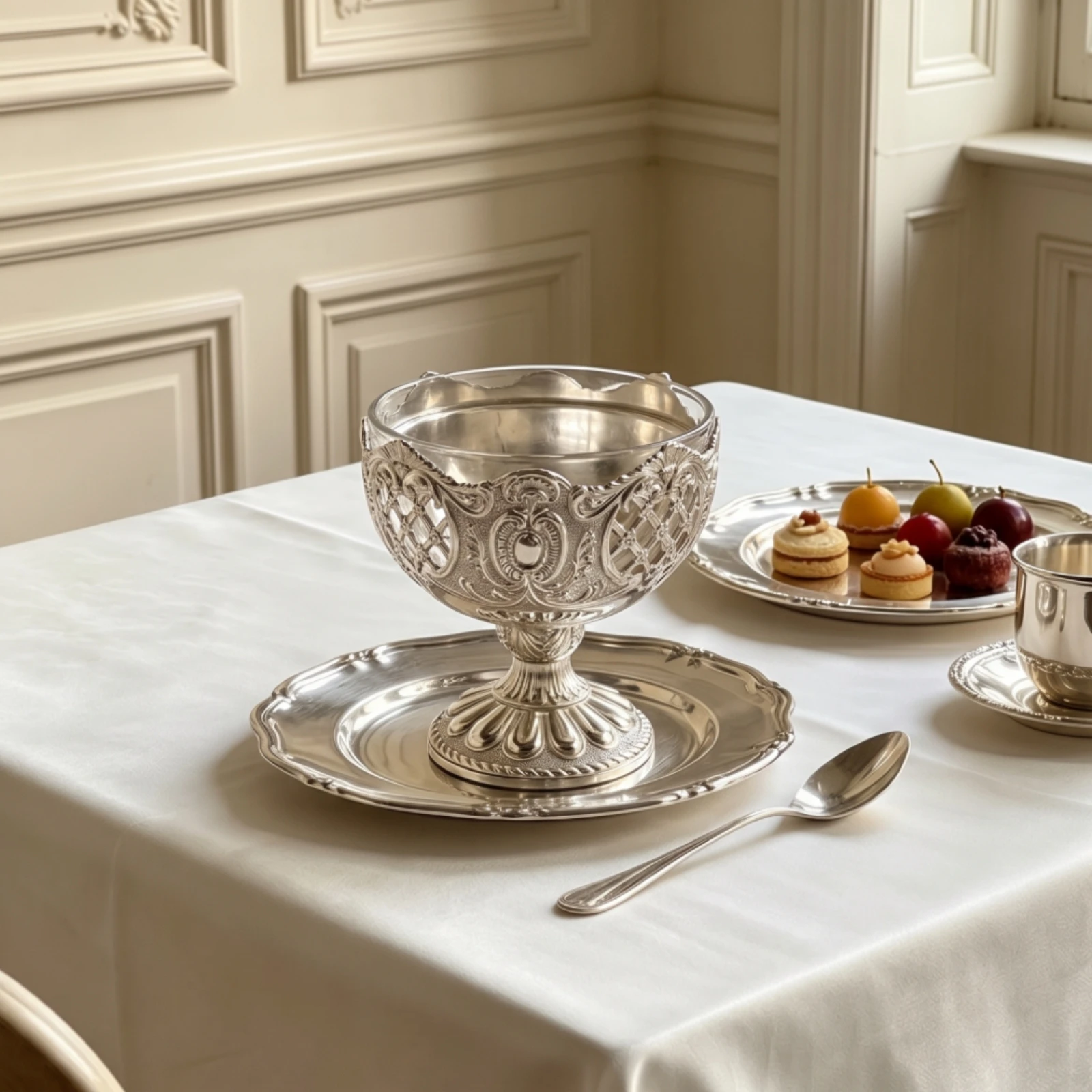 Pedestal Bowl Embossed Bowl with Handles Dessert Dish Ornate Versatile for Hosts, Afternoon Tea, Dinner Parties